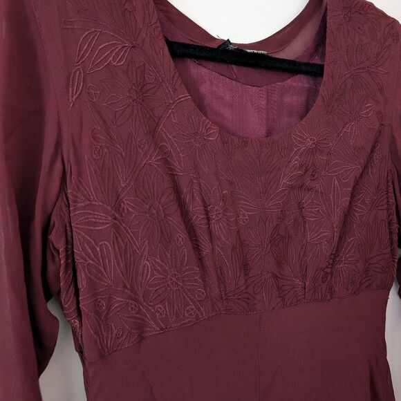 Nostalgia Burgundy Crimson Sheer Sleeve Empire Waist 90s Dress Size Small - Picture 3 of 9